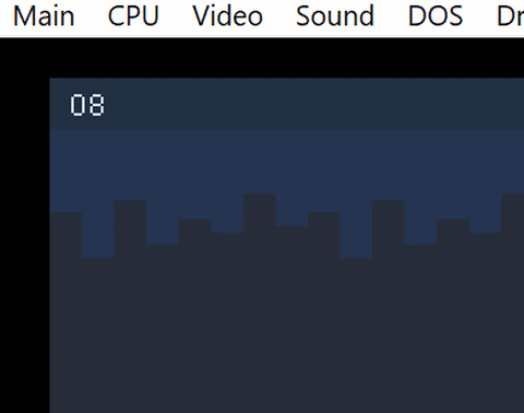 Animated: Cascade minigame, autoscroller platformer in VGA, player jumping over gaps as the corridor collapses behind them