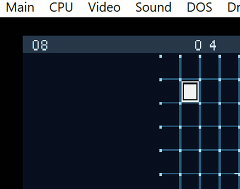 Animated: Cohere minigame, falling-block puzzle in VGA, four-cell shapes dropping onto a memory bus row