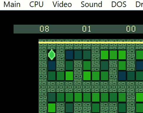 Animated: Maze minigame in VGA Mode 13h, hand-painted tiles, walls shifting around the player as they walk toward an exit cell